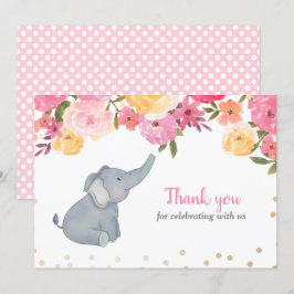 Elephant Pink Floral Baby Dusche Vielen Dank Einladung