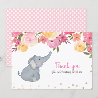 Elephant Pink Floral Baby Dusche Vielen Dank Einladung