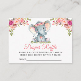 Elephant Pink Floral Baby Dusche Windeln Raffel Begleitkarte