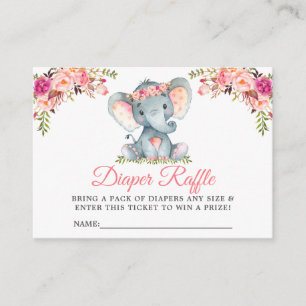 Elephant Pink Floral Baby Dusche Windeln Raffel Begleitkarte