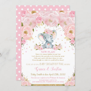 Elephant Pink Floral Baby Shower von Mail Girl Einladung