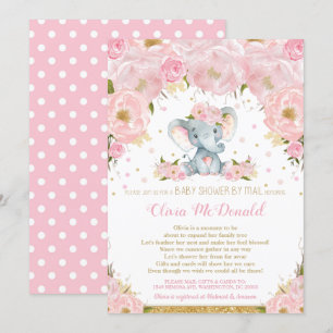 Elephant Pink Floral Baby Shower von Mail Girl Einladung