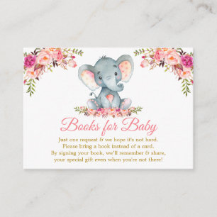 Elephant Pink Floral Gold Bücher für Babydusche Begleitkarte