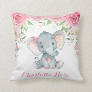 Elephant Pink Floral Rose Baby Girl Kinderzimmer D Kissen