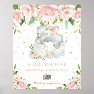Elephant Pink Floral Teilen Sie die Liebe auf Ihre Poster