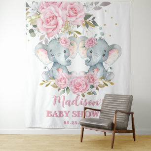 Elephant Pink Floral Twins Baby Dusche Hintergrund Wandteppich