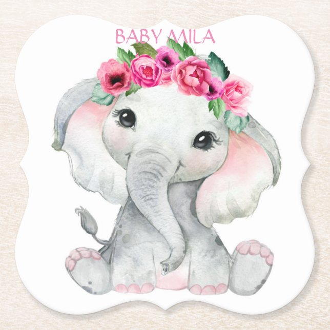 Elephant pink girl baby shower favor untersetzer (Vorderseite)