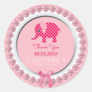 Elephant Pink Girl Babydusche Danke für Ihre Unter Runder Aufkleber