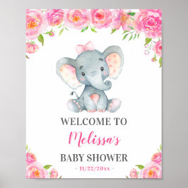 Elephant Pink Girl Babydusche Sprinkle Empfang Poster