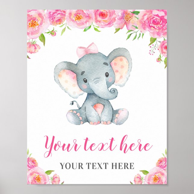 Elephant Pink Girl Babydusche Sprinkle Geburtstag Poster (Vorne)
