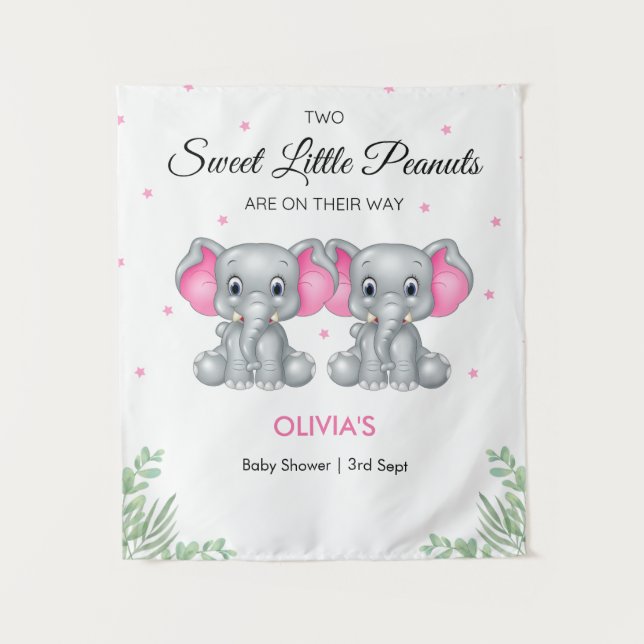 Elephant Pink Twin Girls Babydusche Hintergrund Wandteppich (Vorderseite)