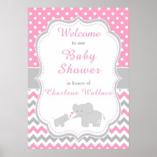 Elephant Pink und Gray Baby Dusche Poster