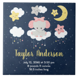 Elephant Pink und Navy Baby Birth Statistik Fliese