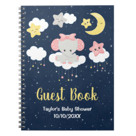 Elephant Pink und Navy Baby Shower Gästebuch Notizblock