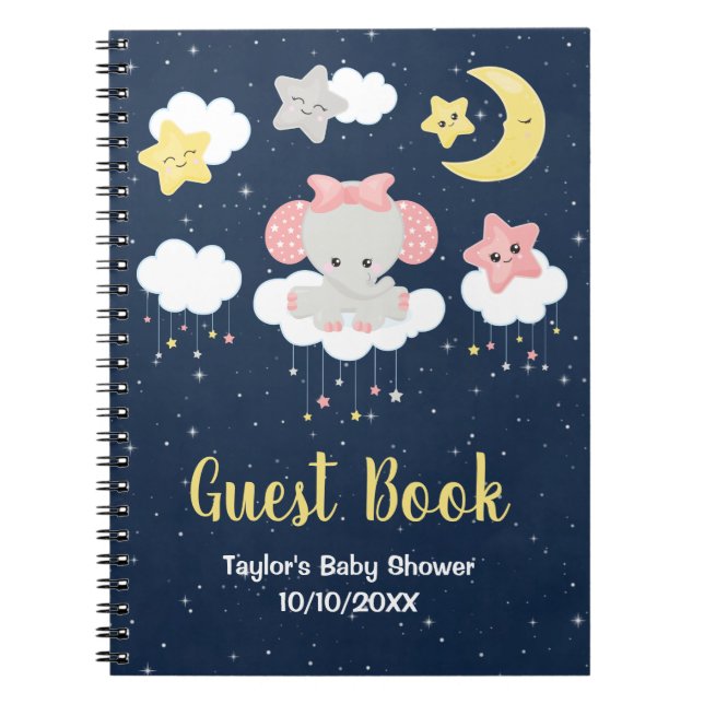 Elephant Pink und Navy Baby Shower Gästebuch Notizblock (Vorderseite)