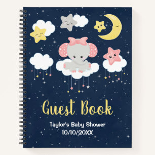 Elephant Pink und Navy Baby Shower Gästebuch Notizbuch