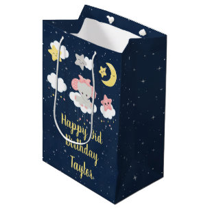 Elephant Pink und Navy Happy Birthday Mittlere Geschenktüte