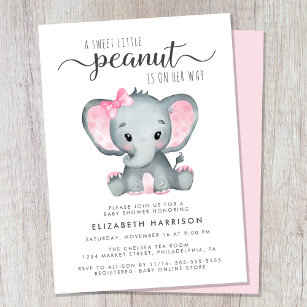 Elephant Pink Watercolor Baby Dusche Einladung