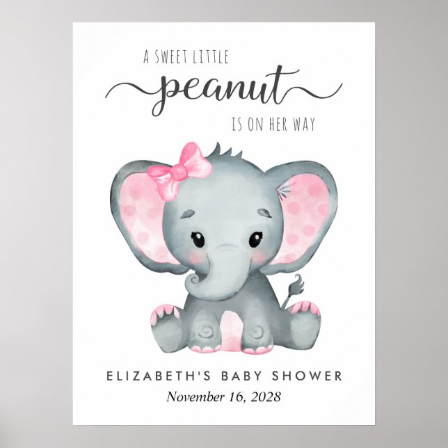 Elephant Pink Watercolor Baby Dusche Willkommen Poster (Vorne)