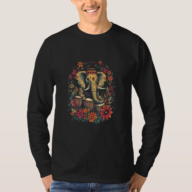 Elephant Playing Drums  Drumming Drummer Boho Hawa T-Shirt (Vorderseite)