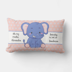 Elephant Polka Dot Gray Pink Baby Stats Lendenkissen