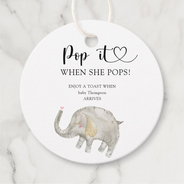 Elephant Pop es, wenn sie Pop Babydusche Geschenkanhänger (Vorderseite)