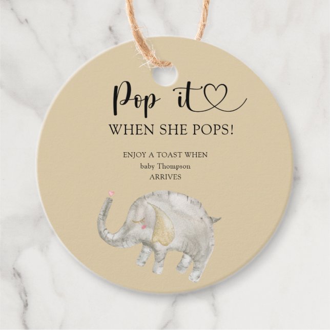 Elephant Pop es, wenn sie Pop Babydusche Geschenkanhänger (Vorderseite)