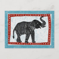 Elephant Postcard Blue Red Schwarz-weiß