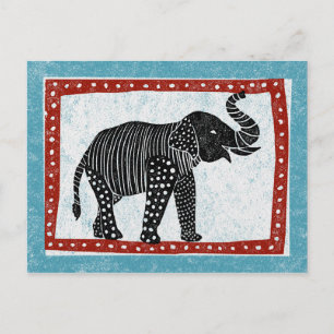 Elephant Postcard Blue Red Schwarz-weiß Postkarte