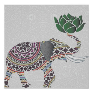 Elephant Poster Indianerdesign mit Lotus