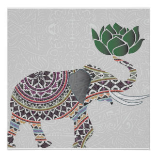 Elephant Poster Indianerdesign mit Lotus
