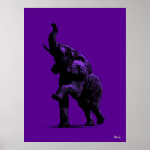 Elephant Poster - Schwarze Silhouette auf Lila
