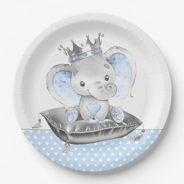 Elephant Prince Baby Dusche Pappteller (Vorderseite)