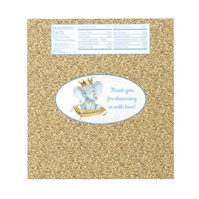 Elephant Prince Baby Shower Candy Bar Wrappers Notizblock (Vorderseite)