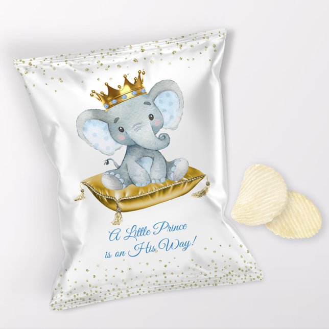 Elephant Prince Baby Shower Chip Bag Wrappers Flyer (1 ounce snack bag wrapper flyer. )