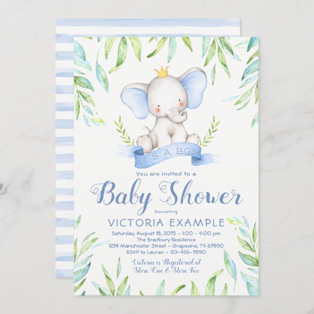 Elephant Prince Baby Shower Einladungen (Vorne/Hinten)