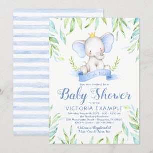 Elephant Prince Baby Shower Einladungen