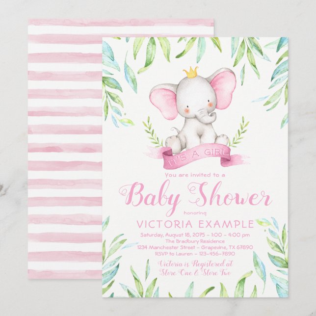Elephant Princess Baby Shower Einladungen (Vorne/Hinten)