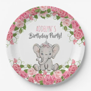 Elephant Princess Tiara Pink Little Girl Geburtsta Pappteller