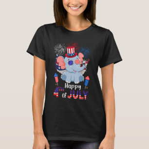 Elephant Proud American Flag Fireworks Happy 4th O T-Shirt