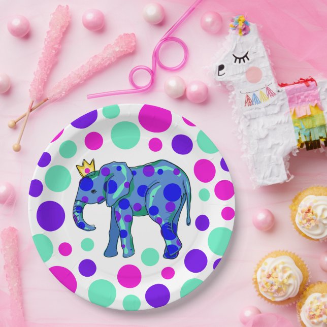 Elephant Queen mit Polka Dots Paper Tellern Pappteller (Party)