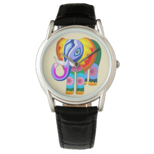 Elephant Rainbow Colors Patchwork Armbanduhr