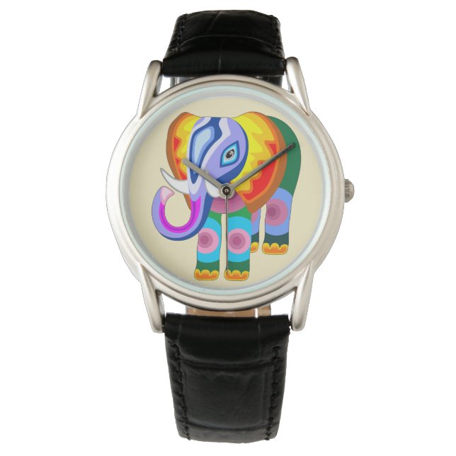 Elephant Rainbow Colors Patchwork Armbanduhr (Vorderseite)