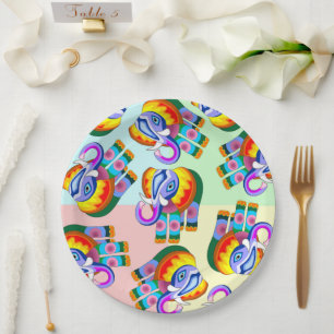 Elephant Rainbow Colors Patchwork Pappteller
