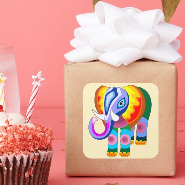 Elephant Rainbow Colors Patchwork Quadratischer Aufkleber (Party)