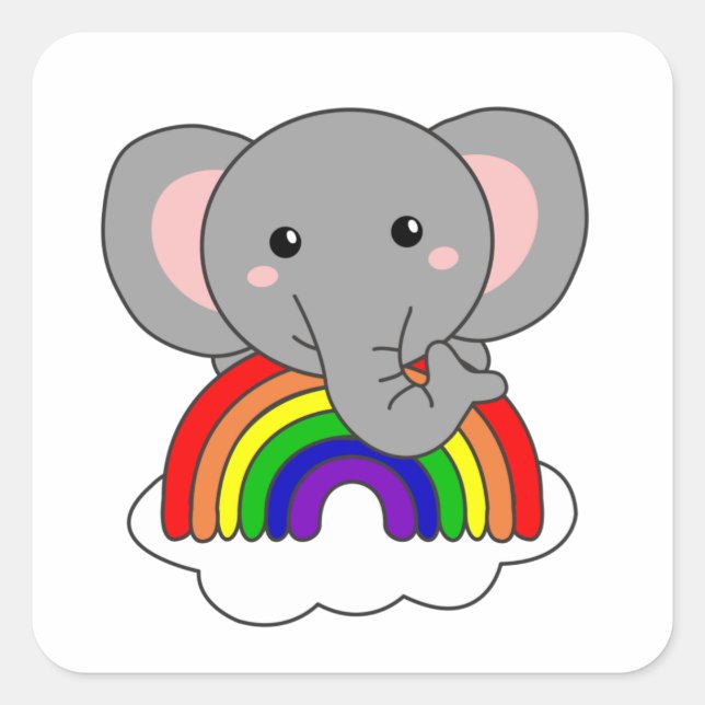 Elephant Rainbow Sweet Animals Colorful Elephants Quadratischer Aufkleber (Vorderseite)