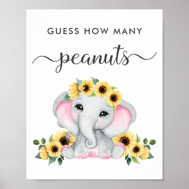 Elephant rät wie viele Peanuts Baby Dusche Poster (Vorne)