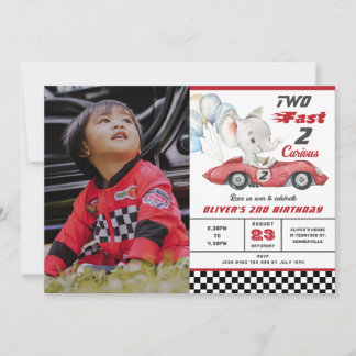 Elephant Red Race Car Zwei Fast 2. Geburtstag Einladung