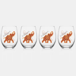 Elephant Red und Orange Mandella, personalisieren Weinglas Ohne Stiel