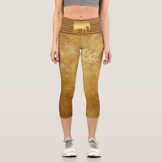 Elephant Retro Gold Capri Leggings (Vorderseite)
